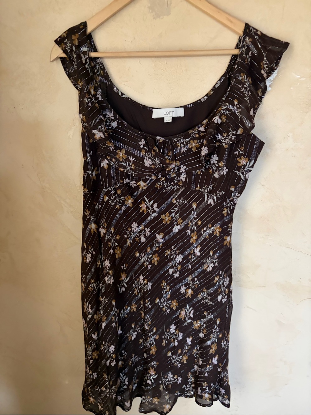 LOFT Brown Floral Scoop-Neck Dress